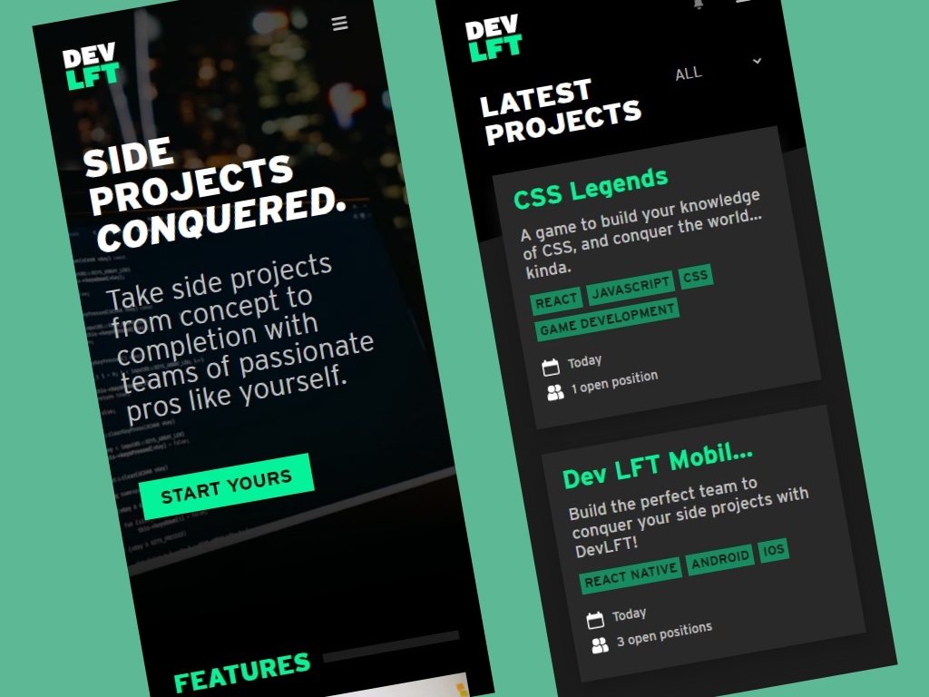 Screenshots of the DevLFT App