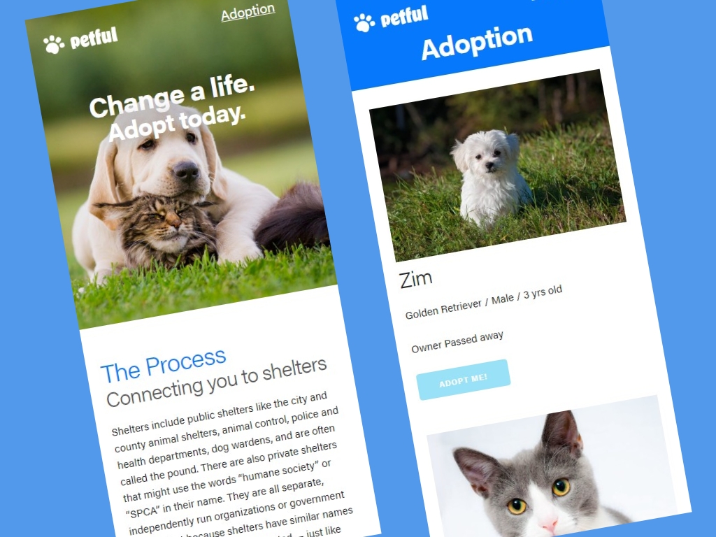 Screenshots of the Petful App
